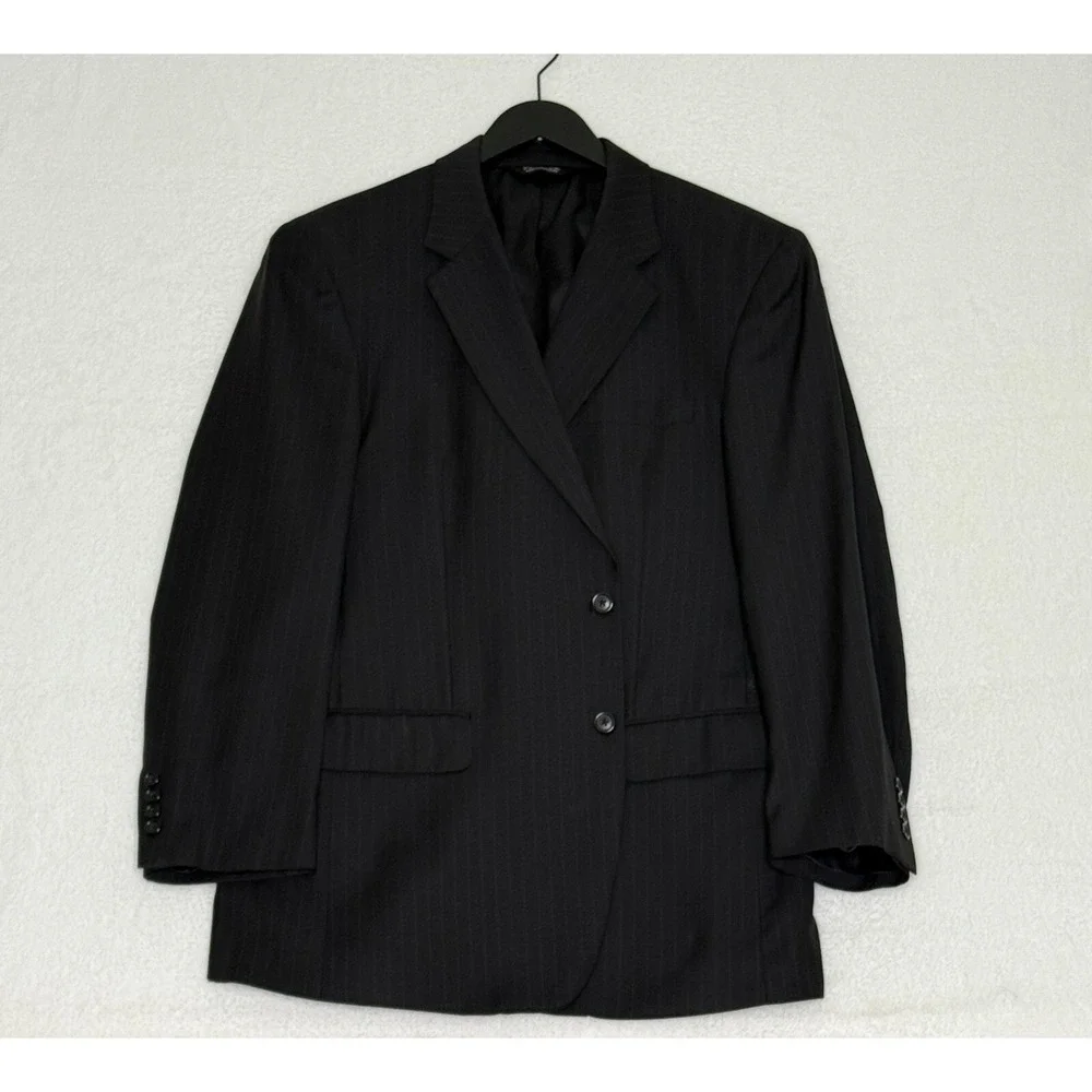 Jos. A.‎ Bank Mens 44R Black 100% Wool Blazer Striped